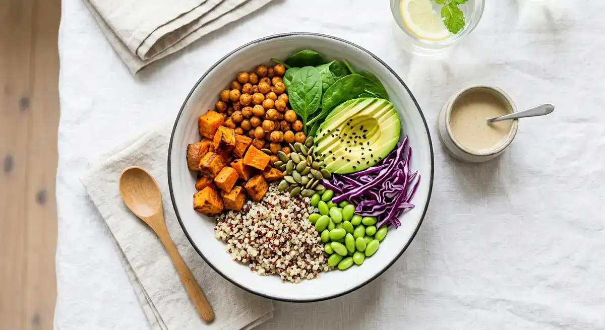 Green Buddha Bowl équilibré avec quinoa et légumes frais
