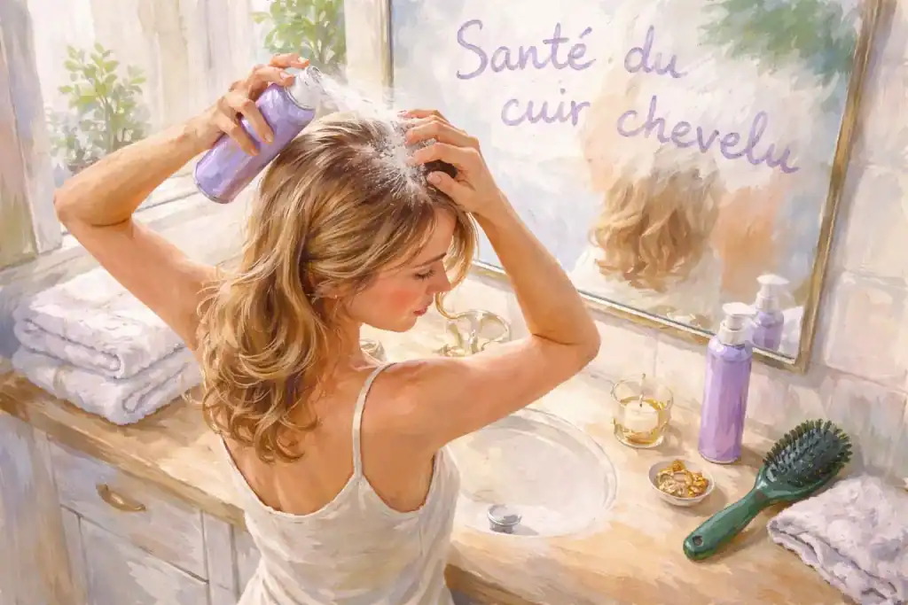 shampoing sec avis dermatologue femme applique miroir
