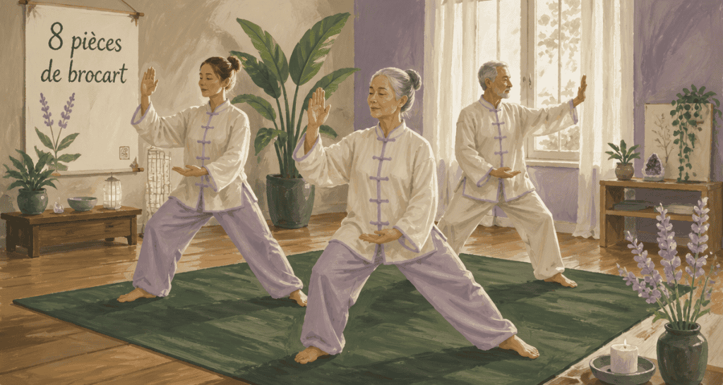 Groupe pratiquant les 8 postures du qi gong
