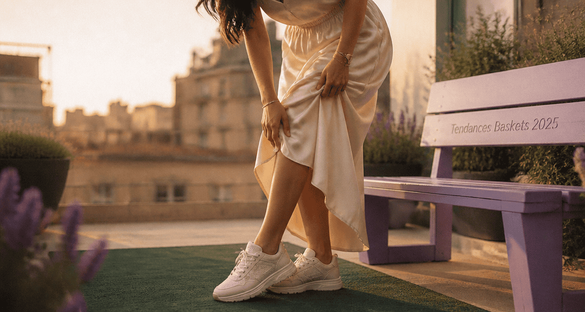 basket blanche femme tendance 2025 terrasse robe crème