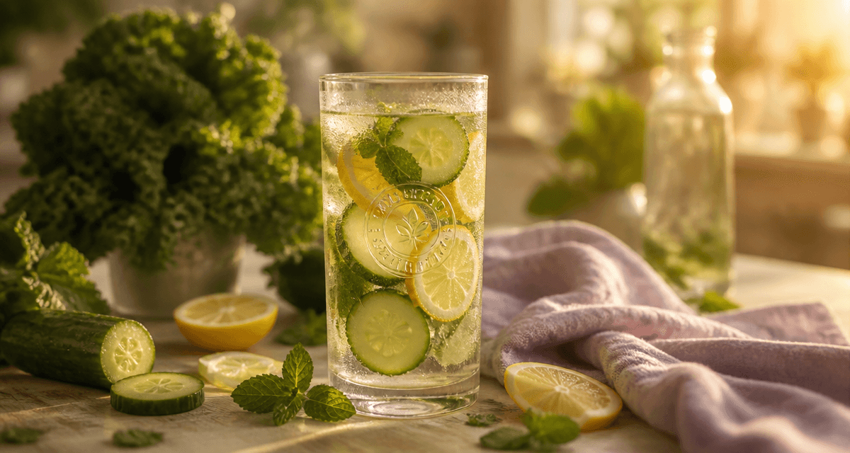 boisson pour ventre plat sur table avec citron et menthe