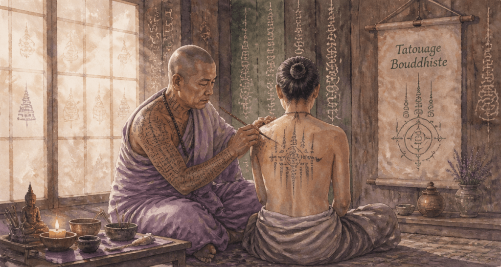 bouddhiste tatouage moine atelier Sak Yant