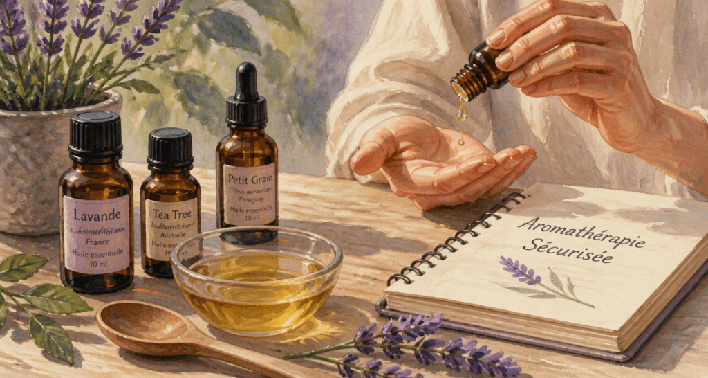 comment utiliser une huile essentielle flacons bol lavande carnet aromathérapie