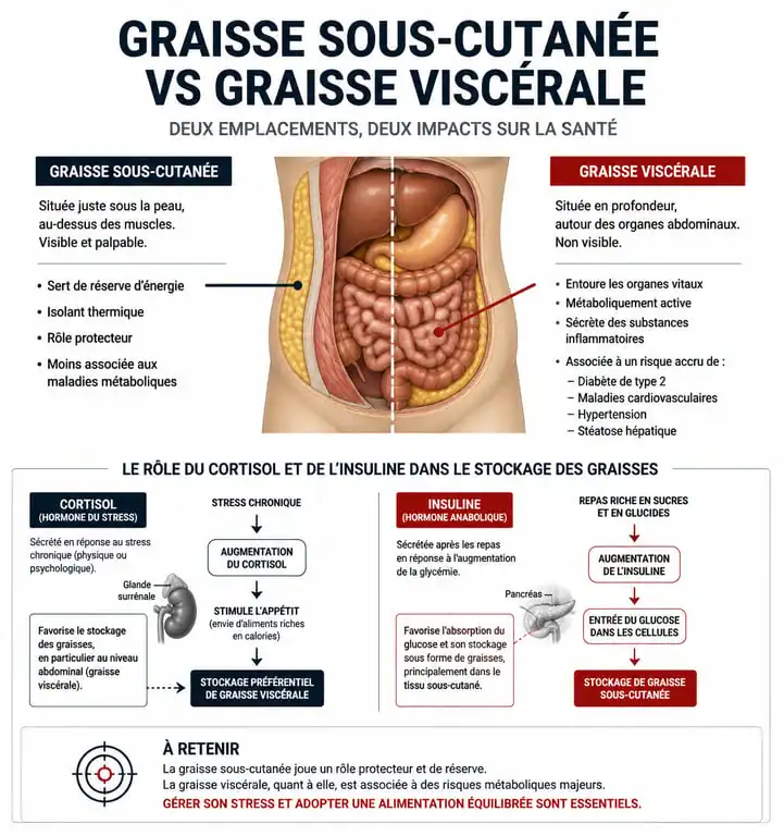 Schéma explicatif de la graisse viscérale et du stockage des graisses abdominales
