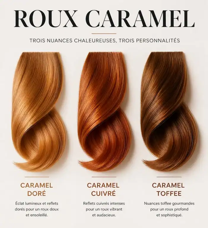 Nuances de roux caramel : doré, cuivré et toffee pour une coloration capillaire réussie