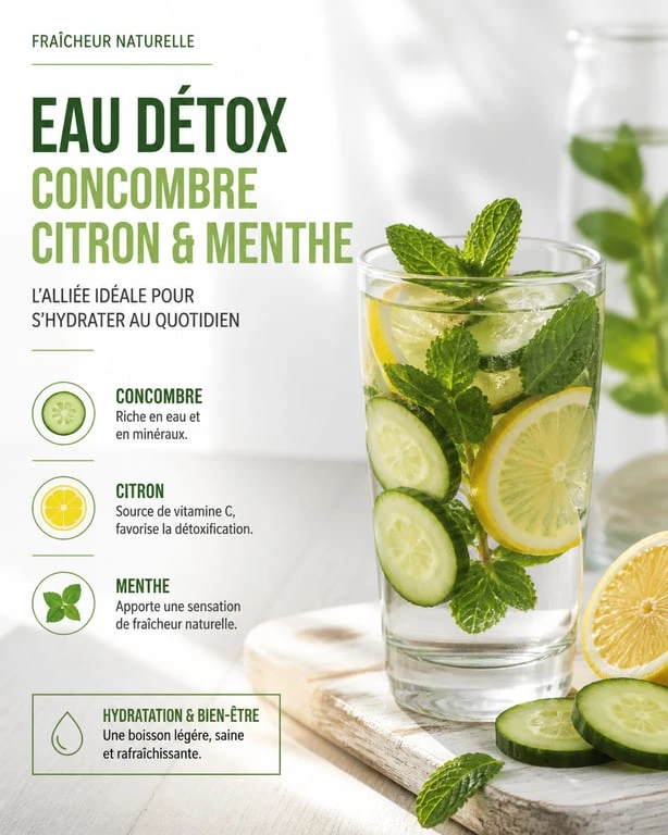 Boisson pour ventre plat rafraîchissante au concombre, citron et menthe