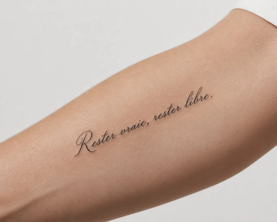 Tatouage phrase élégant sur avant-bras avec calligraphie fine