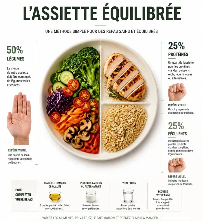 Schéma d'une assiette équilibrée pour un plan alimentaire nutritionniste