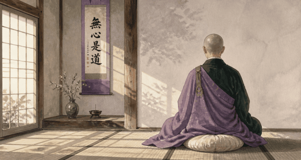 Moine zen bouddhiste méditant zazen