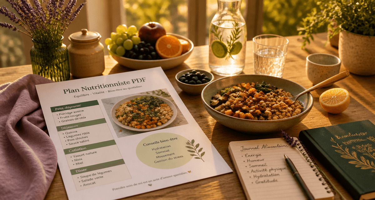 plan alimentaire nutritionniste pdf sur table avec repas sain