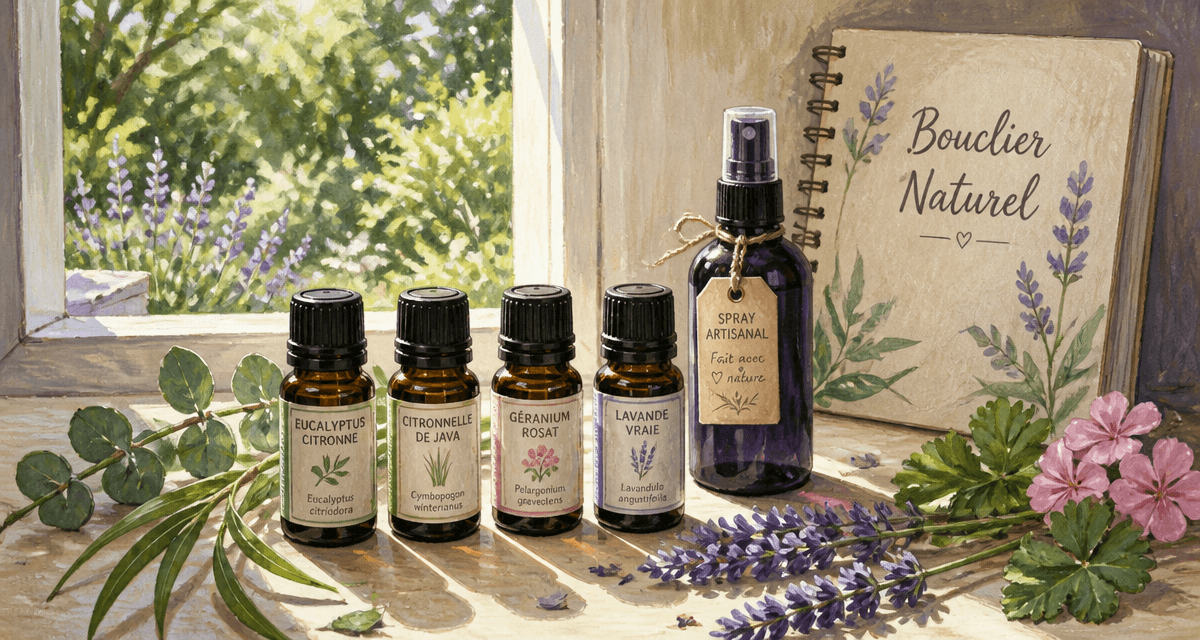 quelle huile essentielle contre les moustiques flacons sur table