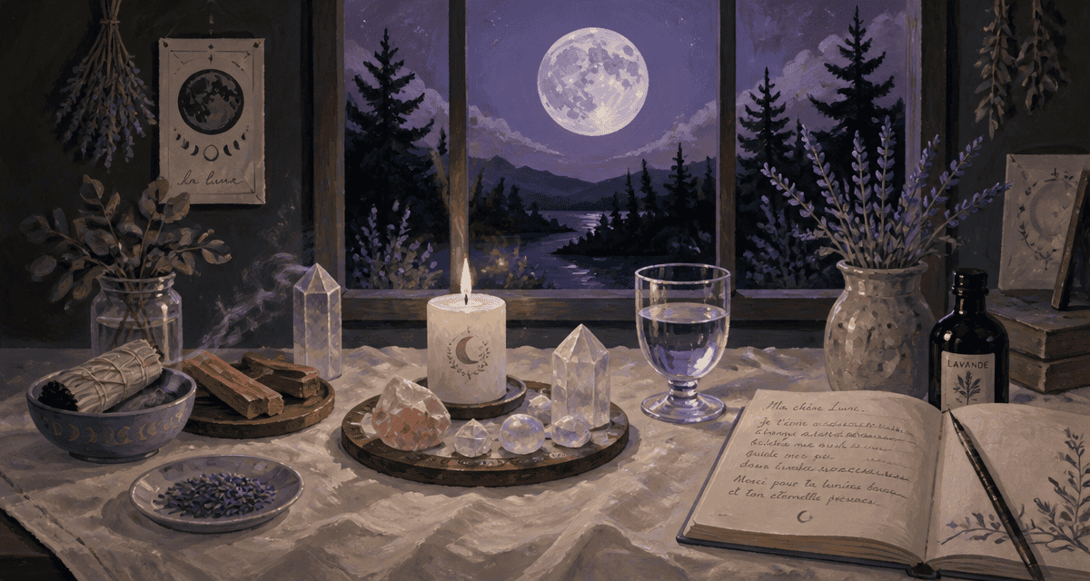rituel pleine lune autel bougie cristaux