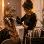 tarif couleur et mèches sur cliente en salon