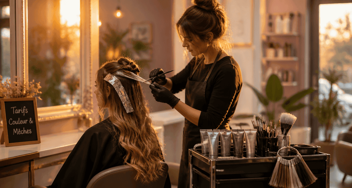 tarif couleur et mèches sur cliente en salon