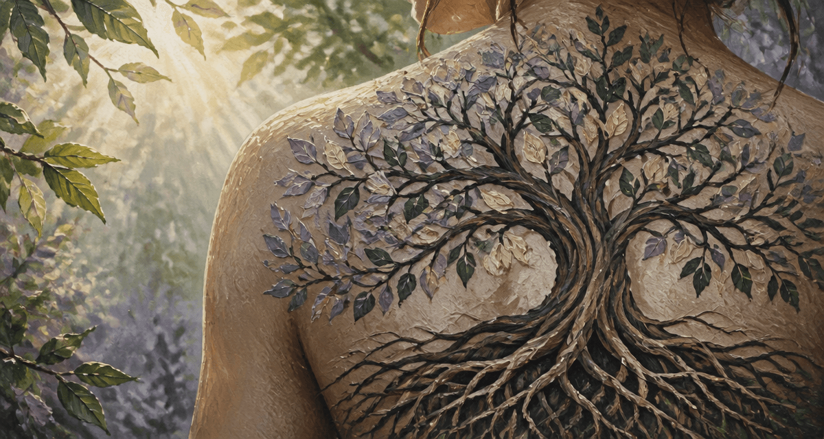 Tatouage arbre de vie réaliste branches et racines