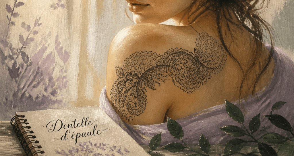 tatouage épaule femme dentelle délicat