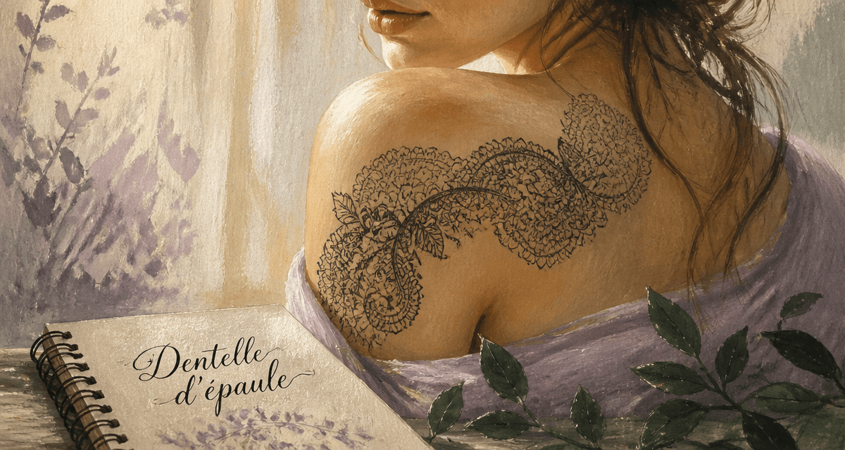 tatouage épaule femme dentelle délicat
