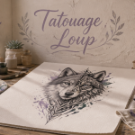 tatouage loup esquisse artistique sur table