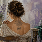 Tatouage nuque femme signification mandala papillon encre noire