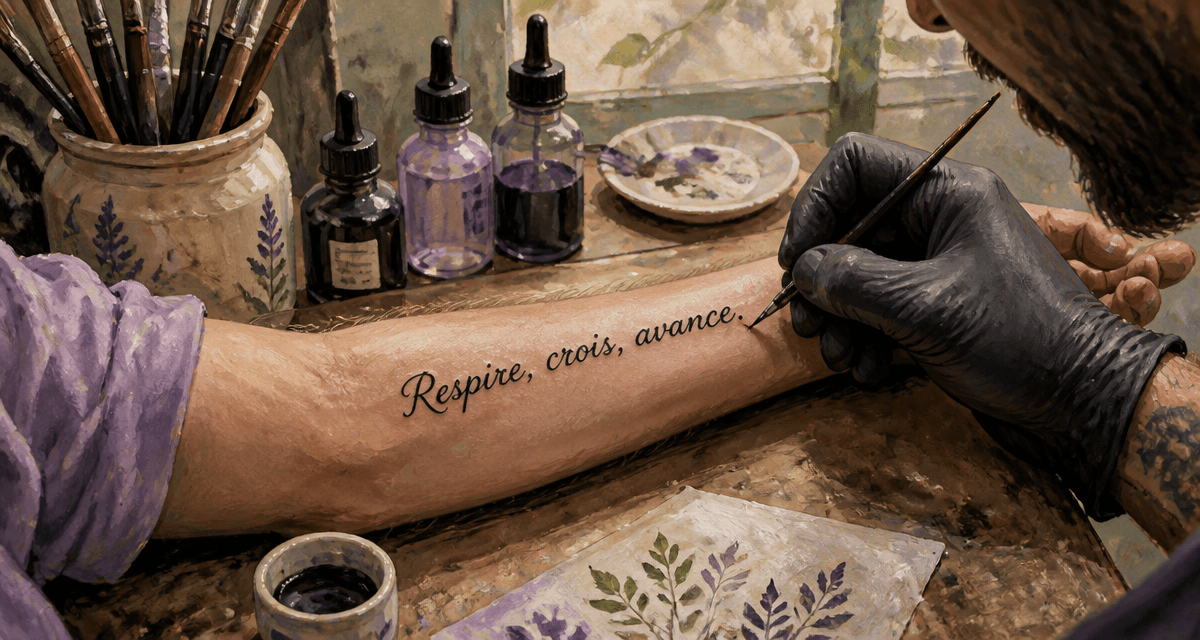 tatouage phrase lettrage calligraphie avant-bras