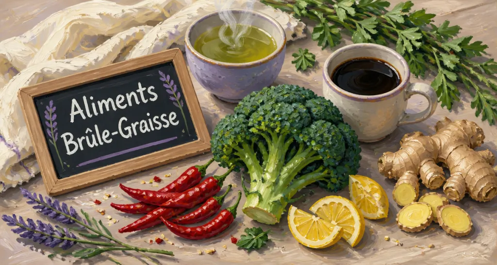 aliments brûle graisse assortiment sur table