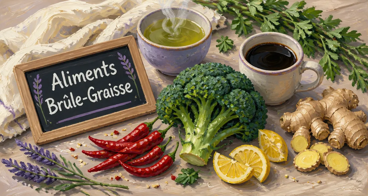 aliments brûle graisse assortiment sur table