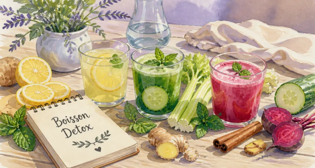 Boisson detox pour maigrir avec ingrédients frais