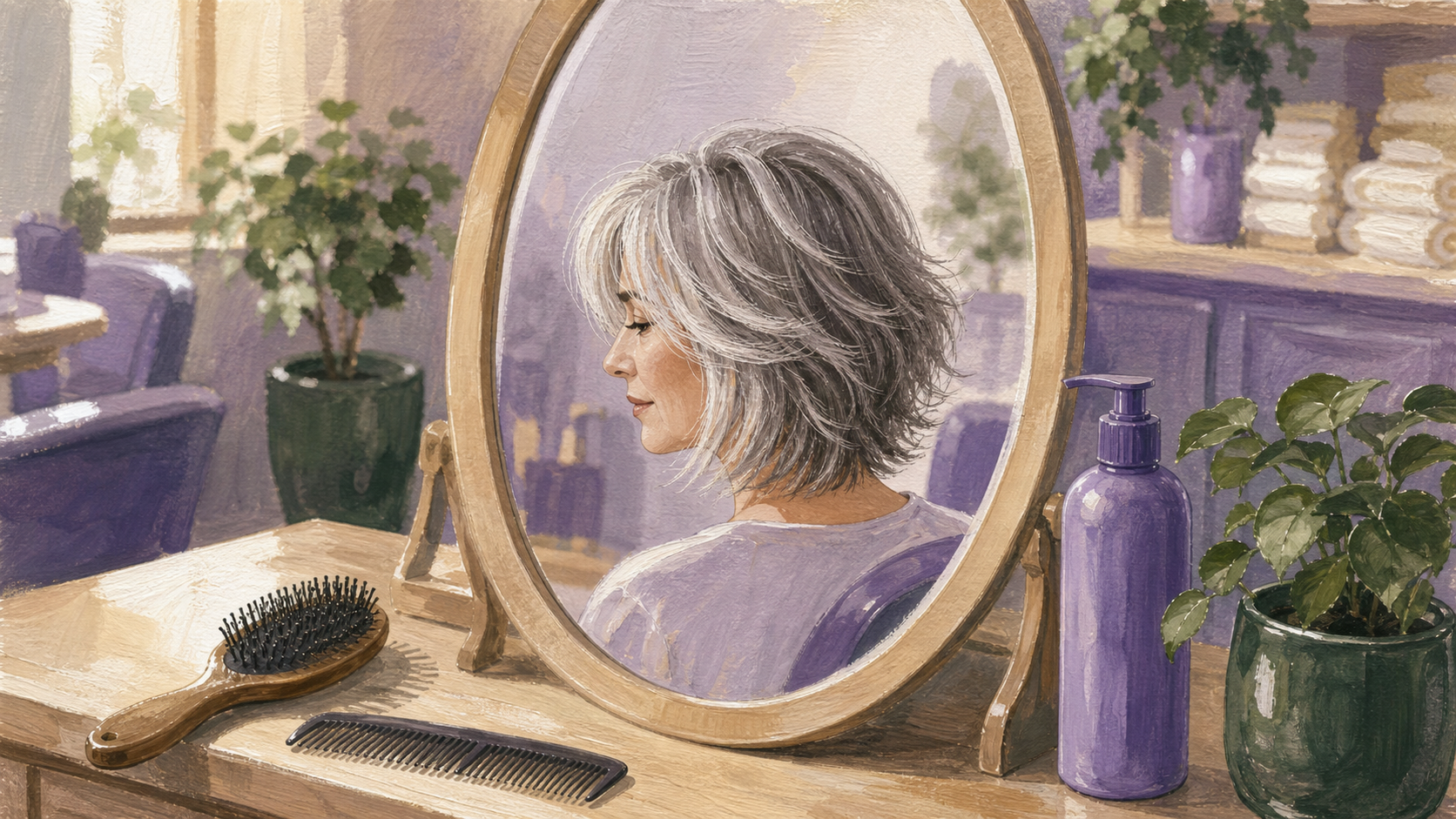 Coupe cheveux gris dégradé : volume sans effet casque