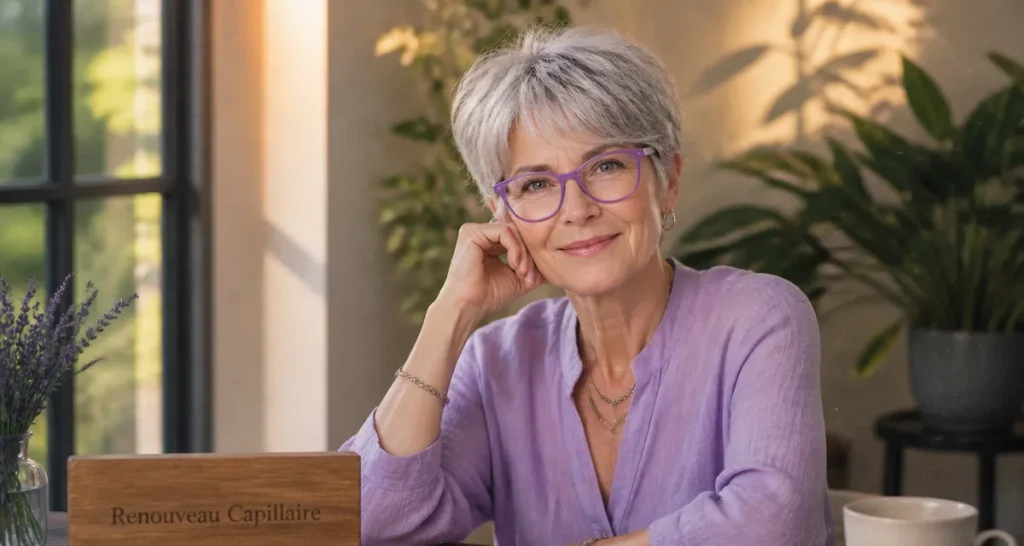 Coupe de cheveux femme 60 ans visage ovale pixie gris perle