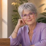 Coupe de cheveux femme 60 ans visage ovale pixie gris perle
