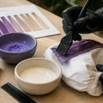 Décoloration cheveux violet : coiffeur neutralise les reflets sur mèches violettes