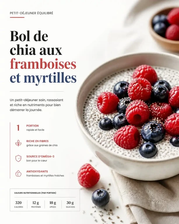Recette pour maigrir le ventre : bol de chia aux baies rouges pour un petit-déjeuner sain et équilibré