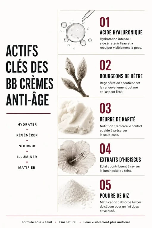 Infographie des meilleurs actifs pour une BB crème anti-âge efficace
