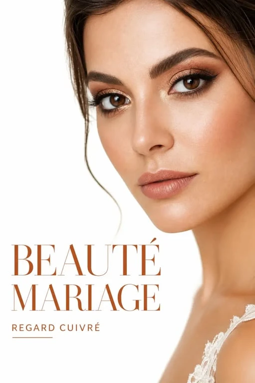 Maquillage yeux marron pour mariage avec des tons cuivrés et dorés élégants