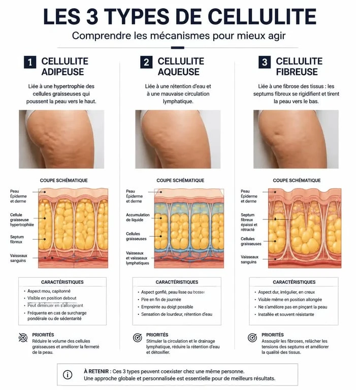 Infographie des trois types de cellulite pour aider à perdre la cellulite des cuisses