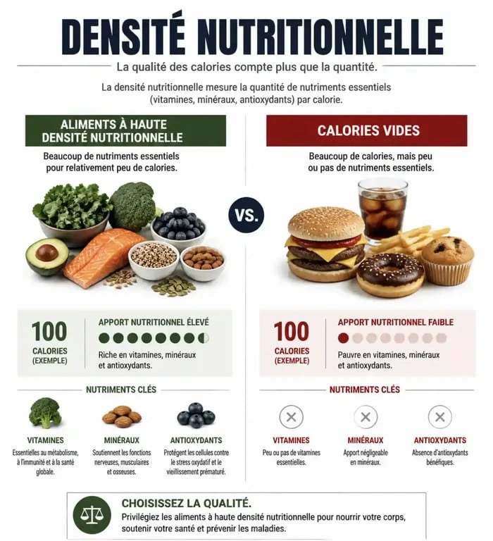 Infographie sur la densité nutritionnelle des aliments riches en nutriments pour une alimentation équilibrée