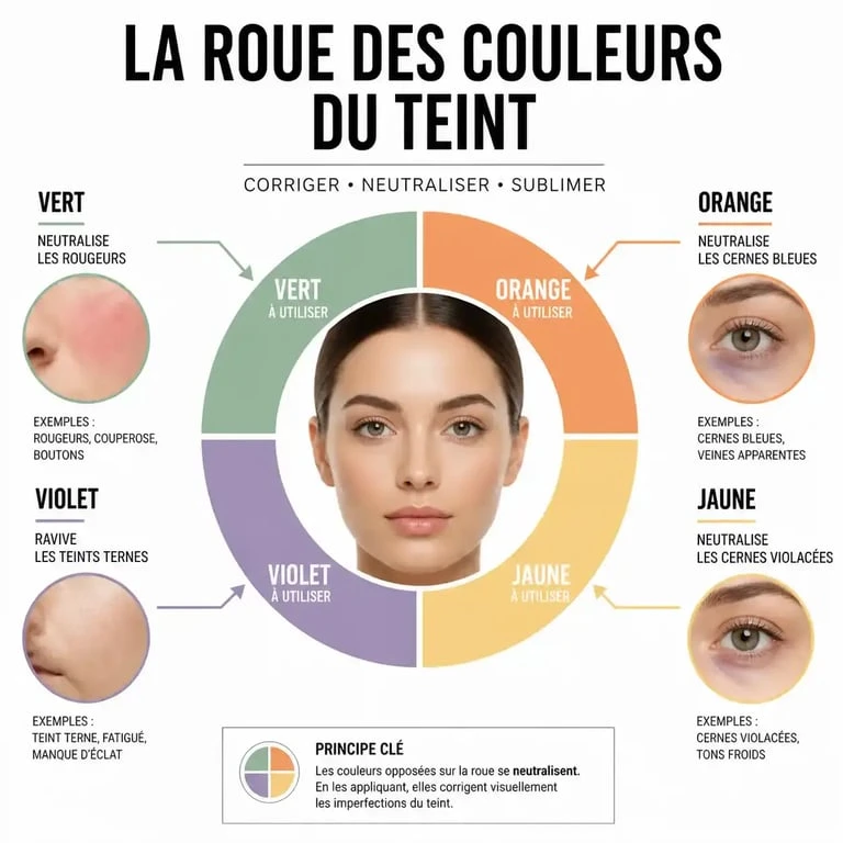 Infographie sur la colorimétrie pour choisir le meilleur correcteur de teint selon les imperfections