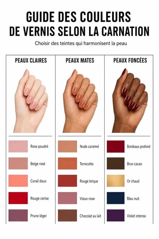 Infographie des tendances vernis à ongles selon la carnation de la peau
