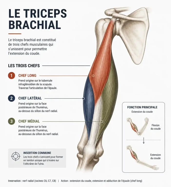 Schéma anatomique des triceps pour muscler les triceps femme