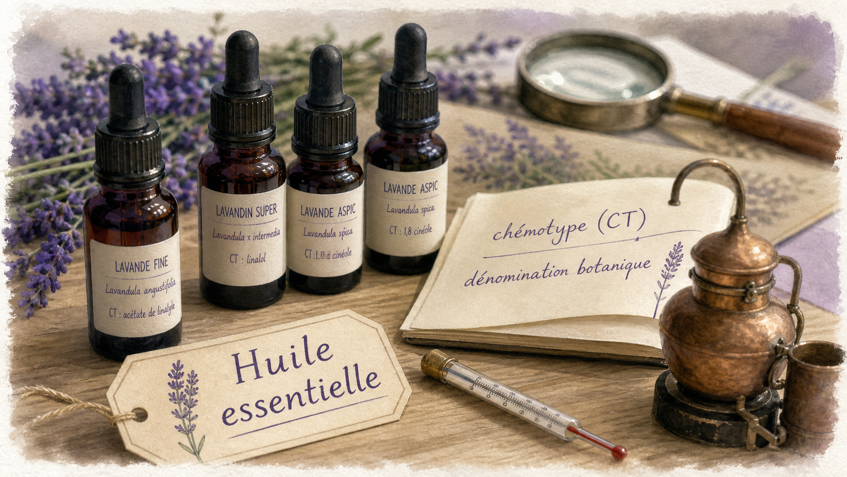 Huiles essentielles marques fiables : flacons, chémotype (CT) et critères