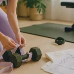 Maigrir par le sport programme : personne attache des bandes de résistance à un haltère