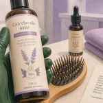 Meilleur shampoing cuir chevelu irrité à la lavande, main tenant un shampoing