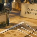 Parfums generiques : flacon de parfum générique sur table avec tests
