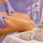 Perdre cellulite des cuisses : palper-rouler sur cuisse avec crème