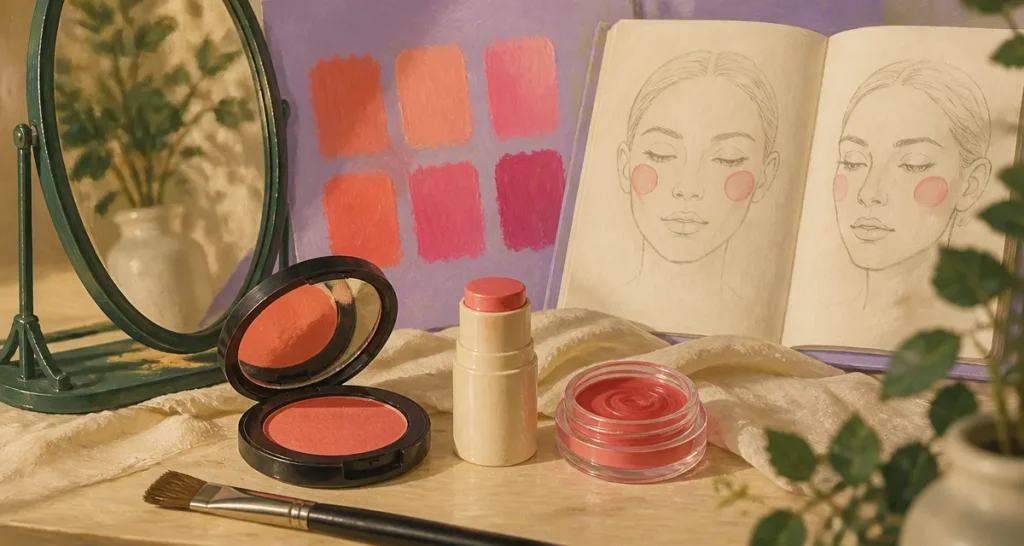 Quel blush choisir : 3 textures (poudre, crème, gel) sur fond lavande