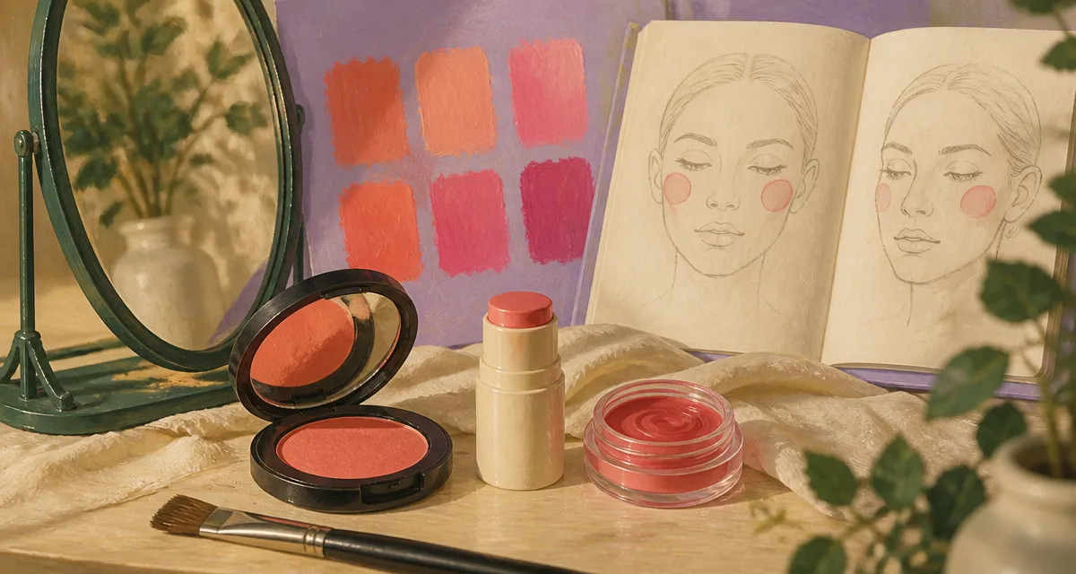 Quel blush choisir : 3 textures (poudre, crème, gel) sur fond lavande
