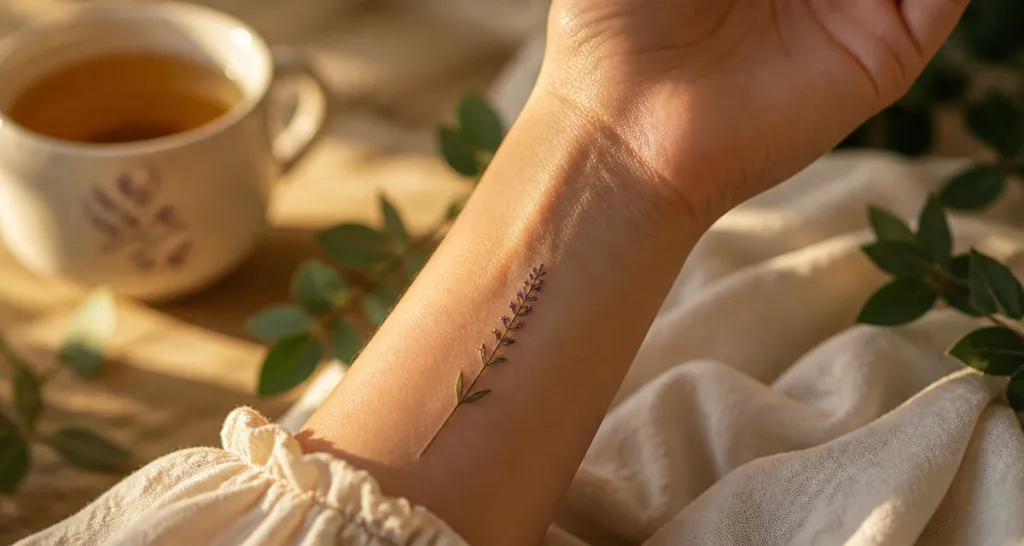 tatouage poignet femme discret lavande minimaliste
