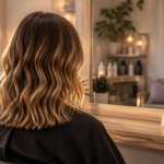 femme chatain blonde salon coiffure