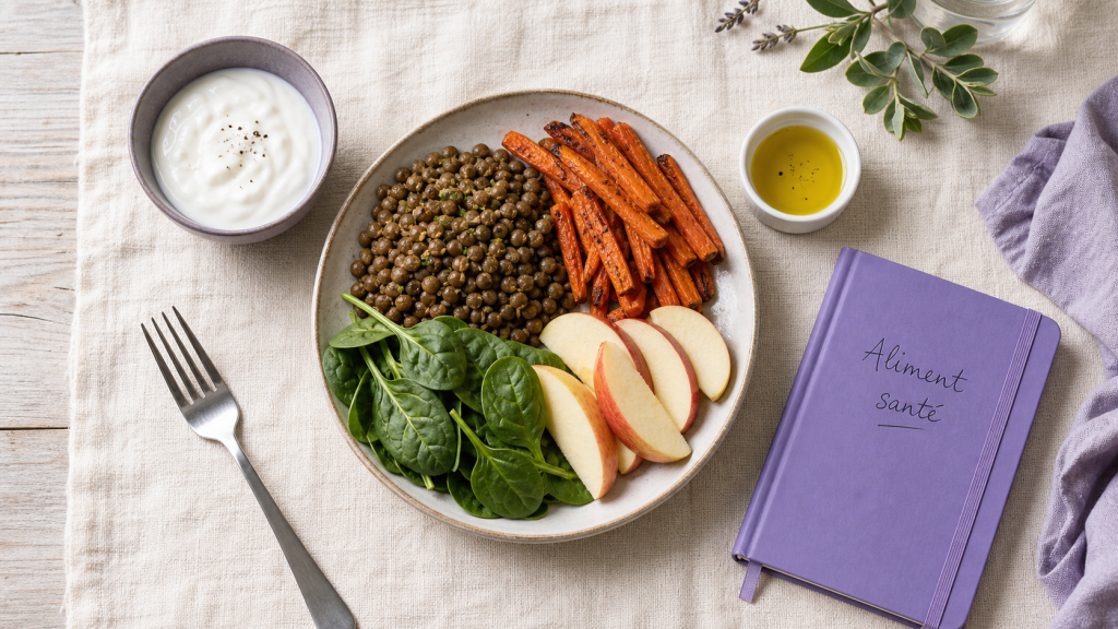 Aliment bon pour la santé : assiette équilibrée aux fibres