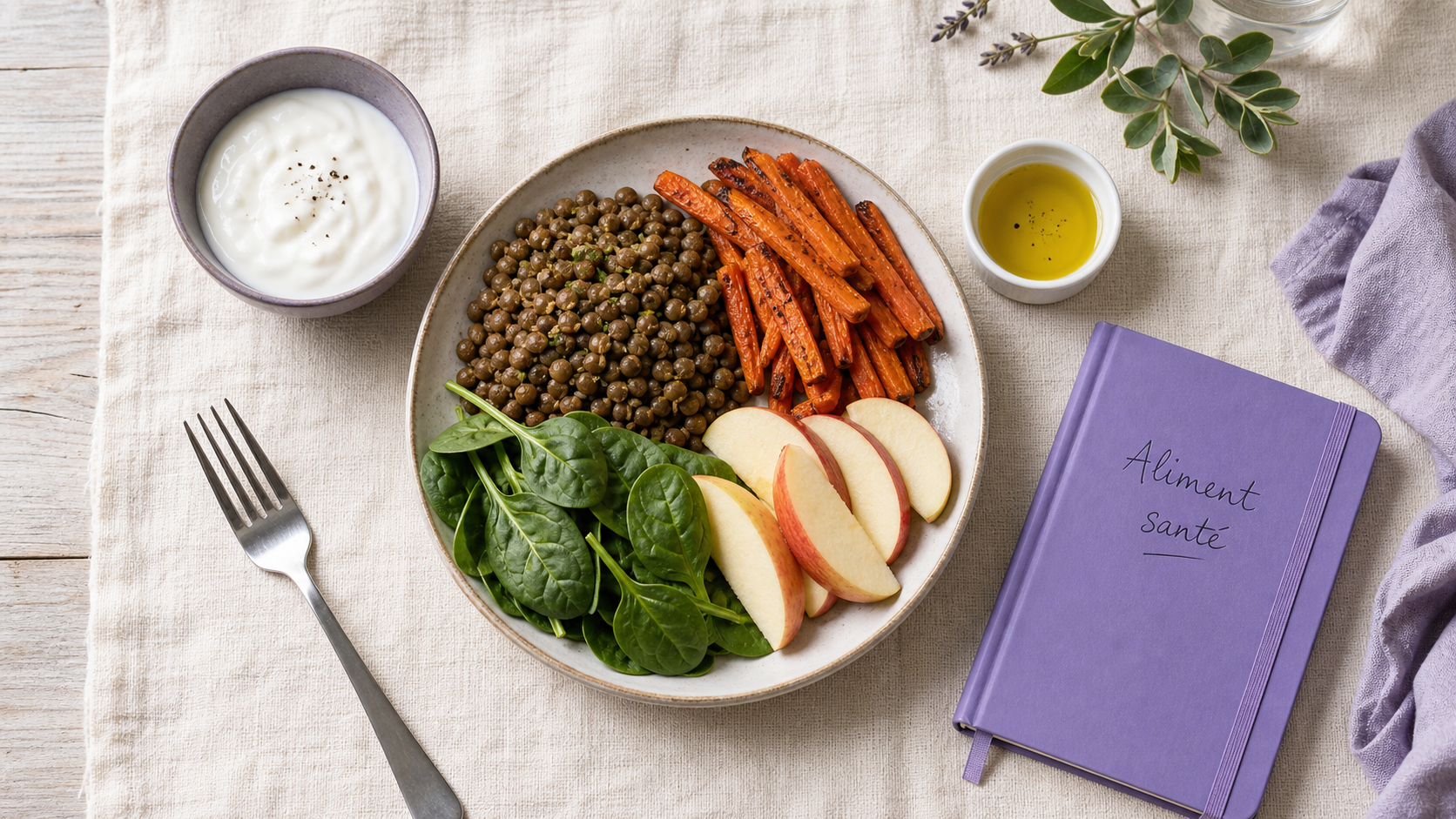 Aliment bon pour la santé : assiette équilibrée aux fibres